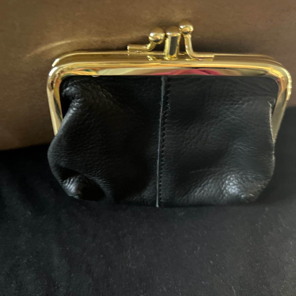 Vintage Black Leather Coin Purse with Gold Clasp